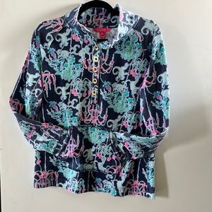 Lilly Pulitzer Pop Up Monkey Trouble front pouch half button pullover medium